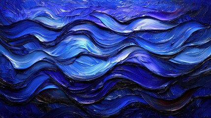 Fototapeta premium Abstract blue waves, textured paint strokes, ocean art