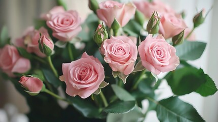 Beautiful Pink Roses Bouquet Closeup Photography Soft Pastel Floral Background Romantic Delicate Flowers Spring Blossom Nature Image Pretty Fresh     