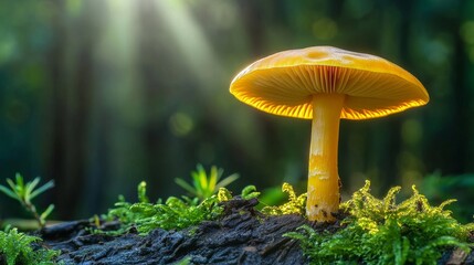 Fototapeta premium mushroom with shadow on yellow background