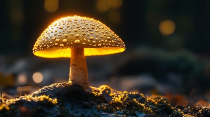 Fototapeta premium mushroom with shadow on yellow background
