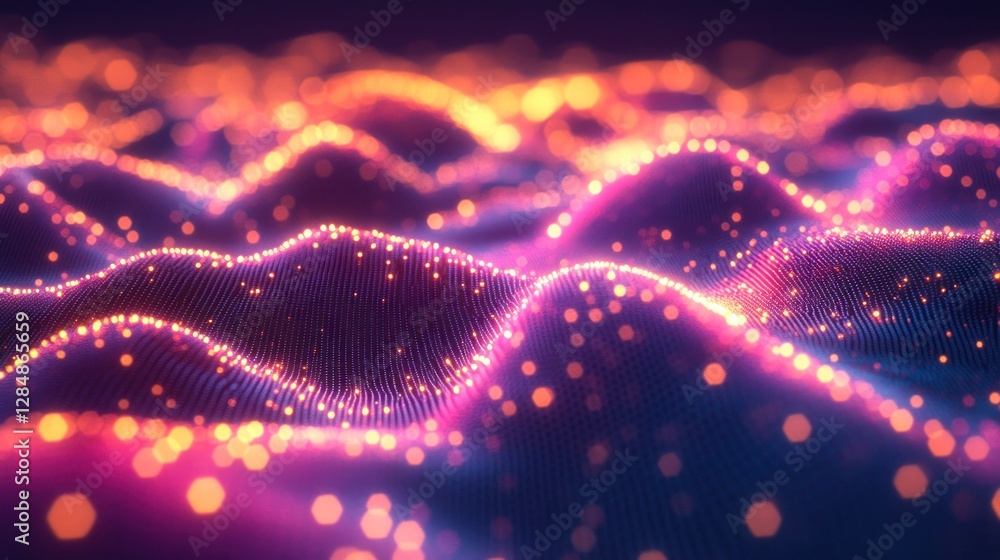 Poster abstract glowing data waves in digital space