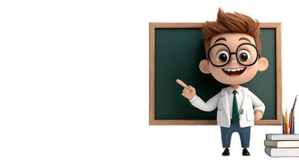 Collection of 3D cartoon people in uniform and occupation smiling happy emotion on white background, unique vector 3D illustration, A Teacher