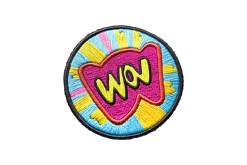 Wow embroidered patch vibrant colors pop art style