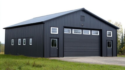 A spacious, modern agricultural shed featuring a metal exterior
