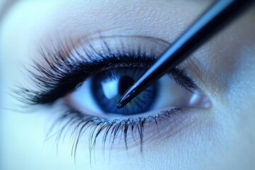 Applying eyeliner with precision to enhance eye makeup in a close-up view