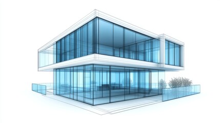 Fototapeta premium Modern Glass Retreat: A minimalist approach displaying a polished glass house with a current interior, bathed in the warm light of the evening. The exterior reflects the environment