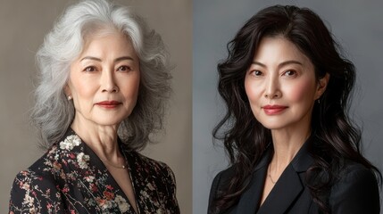 Fototapeta premium Elegant Portraits of Mature Women with Gray and Dark Hair Styles