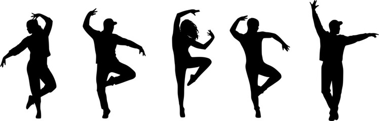 Collection silhouette of female dancer in action pose. Silhouette of slim women in dancing pose.

