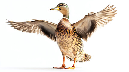Obraz premium Male mallard bundle, portrait, standing and flying, isolated on a white background.
