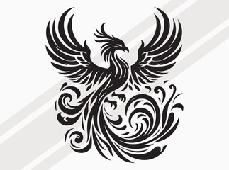 Phoenix Silhouette Black Color Mythical Firebird Vector Art and Clipart for Designs
