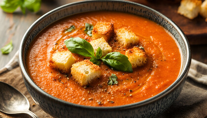 Homemade vegetable cheese soup with croutons - healthy diet vegetarian fresh organic cream soup meal food