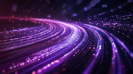 high speed technology Dynamic digital curve purple ribbon coming from left bottom reaching out to right top in 1 single line in a dark background