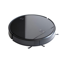 Sleek Black Robotic Vacuum Cleaner Isolated on Transparent Background