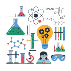 vector icons for laboratory environment for studying various scientific disciplines Chemistry flask 
