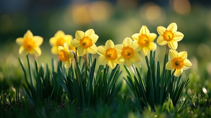 Leuchtende gelbe Osterglocken in frühlingshafter Wiese