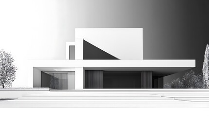 Minimalist modern house facade with clean lines and subtle design details.