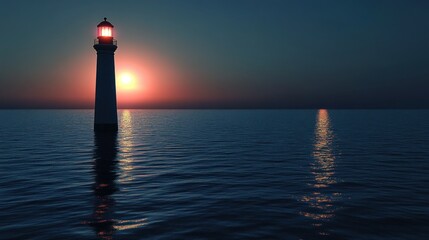 Fototapeta premium Lighthouse at Sunset on Calm Ocean