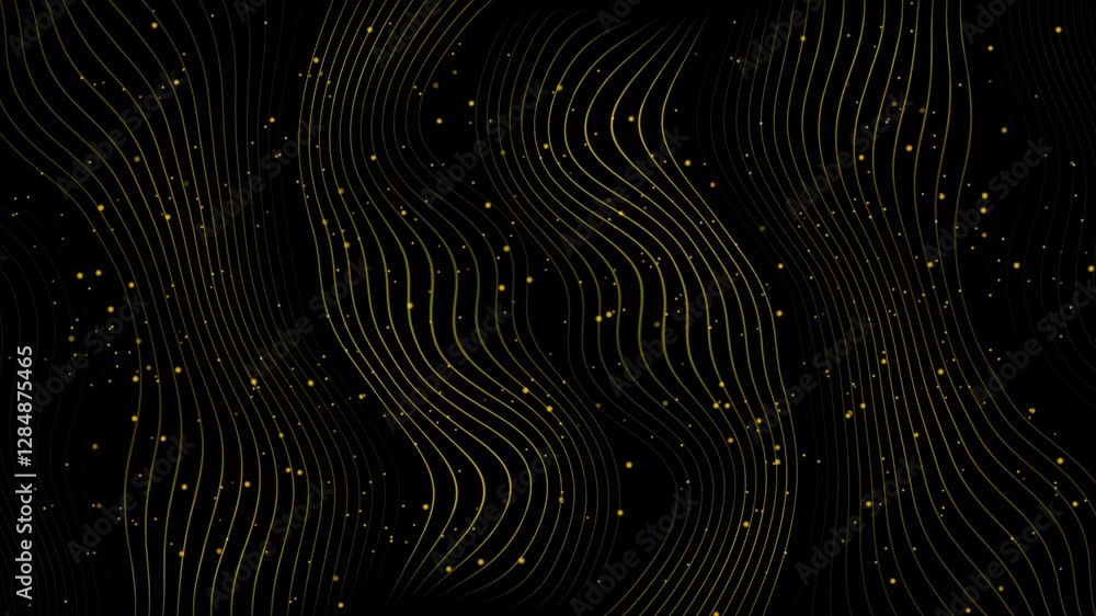 Poster shiny golden sparkling abstract background with wavy lines and dust particles. seamless looping mini
