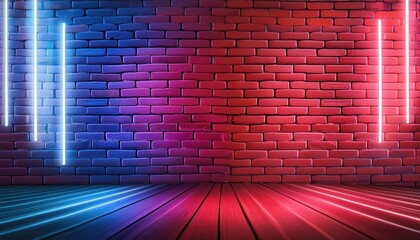Vibrant Neon Lights Brick Wall Background Red Blue