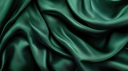 Fototapeta premium Emerald green silk fabric drapes, studio shot, luxury textile background, design