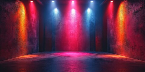 Neon Lights in Grungy Room: Vibrant Color and Dramatic Lighting