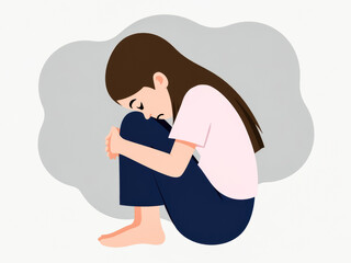 young girl sitting with knees to chest portraying sadness