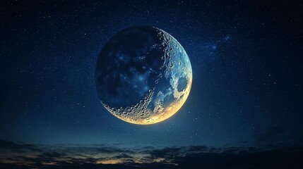 Majestic Crescent Moon Night Sky Celestial Scene Starry Night Galaxy Space Background Universe Astronomical Phenomenon Cosmic Wonder Dreamlike Atmosphere Tranquil Serene Peaceful Magical Mystical     