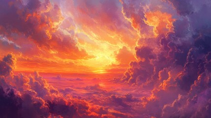 Naklejka premium Majestic Sunset Over Serene Clouds with Vibrant Color Palette