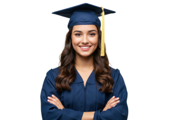 Beautiful smiling female university graduate with crossed arms