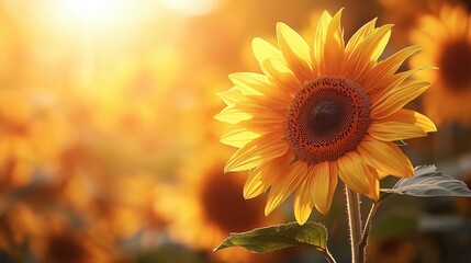 Naklejka premium Vibrant Sunflower at Golden Hour in a Sunlit Field Nature