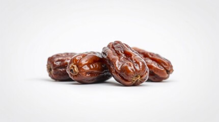 closeup pile of dry date palm fruit isolated on white background