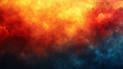 Naklejka premium A gradient background blending red, orange, and blue with a noise texture symbolizes energy, transformation, and balance, evoking warmth, creativity, and calm, often used in modern design and digital
