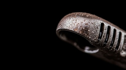 Close-up of a metallic medical tool with water droplets. Possible use Medical stock photography