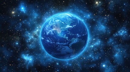 Naklejka premium Blue Planet Earth Nebula Space Background