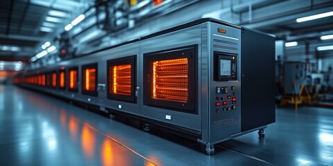 Obraz premium Cutting-Edge Industrial Manufacturing Process: High-Tech Machinery in a Modern Factory Setting