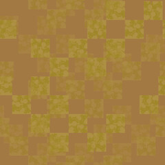 Obraz premium Abstract checkered seamless pattern. Yellow floral texture with covered chamomile stamps on orange background. 