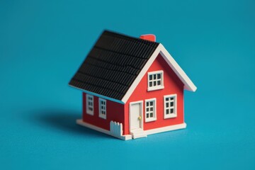 A Small Red House Against A Vibrant Blue Background
