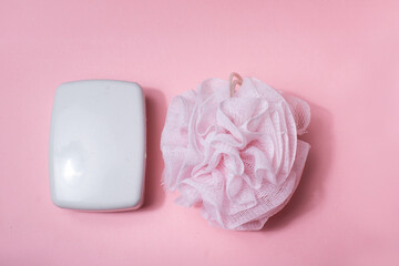  collection of bath essentials arranged neatly, including soap, towel, shampoo, and bath brush, creating a relaxing and refreshing bathing experience.