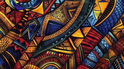 Fototapeta premium Vibrant African Tribal Print Fabric Design Bold Geometric Patterns