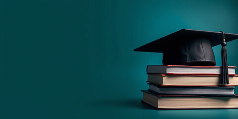  stack of books with a graduation cap placed on top