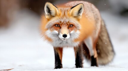 Obraz premium Red Fox in Snowy Landscape, Front View, Wildlife Photo