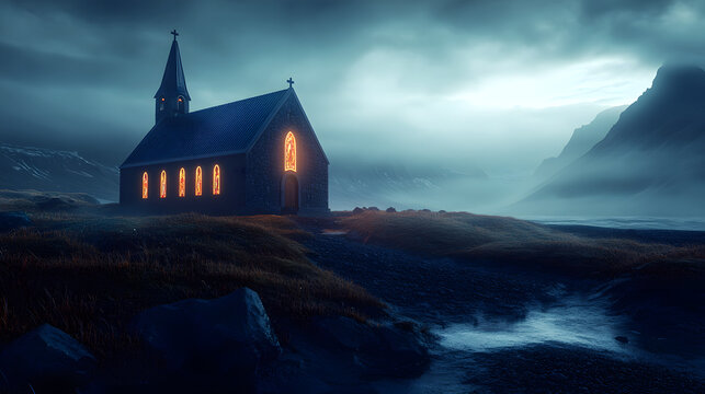 Detailed Hyper-Realistic Iceland Hellnar Church Image