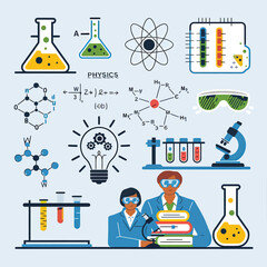vector icons for laboratory environment for studying various scientific disciplines Chemistry flask 
