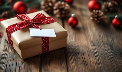 Elegant Christmas Gift Box on Rustic Wood