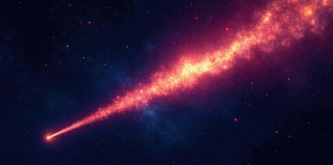 Comet's tail shining bright against starry background, astronomical, comet tail