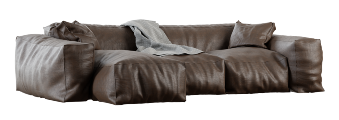 Big leather sofa isolated on transparent background. 3D render. 3D illustration.