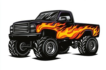 Black Monster Truck with Flame Graphic Design