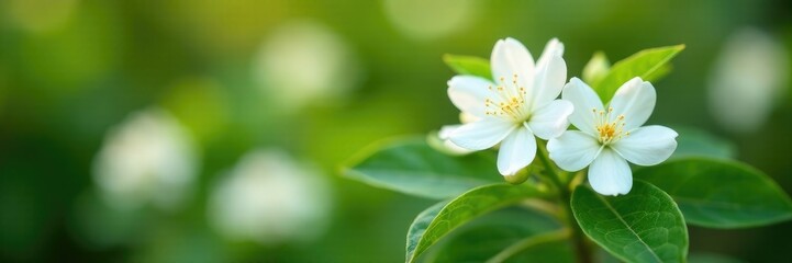 Fototapeta premium Delicate white jasmine flowers blooming in the garden, fresh, garden