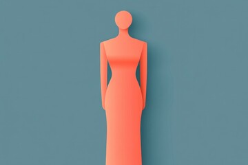 Stylish coral dress on a minimalist mannequin against a soft blue background, emphasizing modern design and elegance in fashion