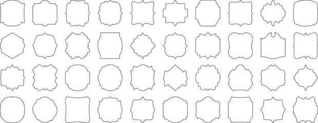 Set of rectangle frames with wavy edges. Rectangular shapes with wiggly borders. Picture or photo frames, empty text boxes, tags, labels isolated on white background. 